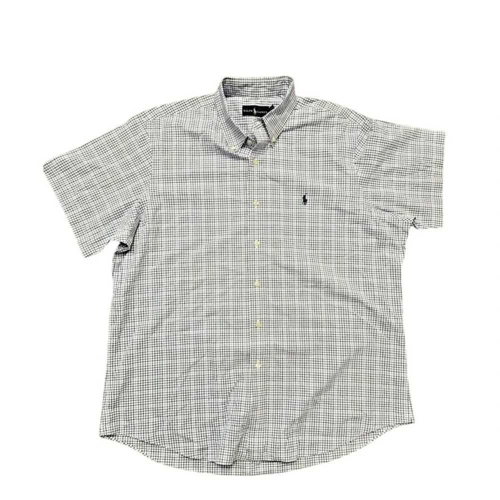 Polo Ralph Lauren Men XL Blue Black Gingham Check Short Sleeve Button Down Shirt